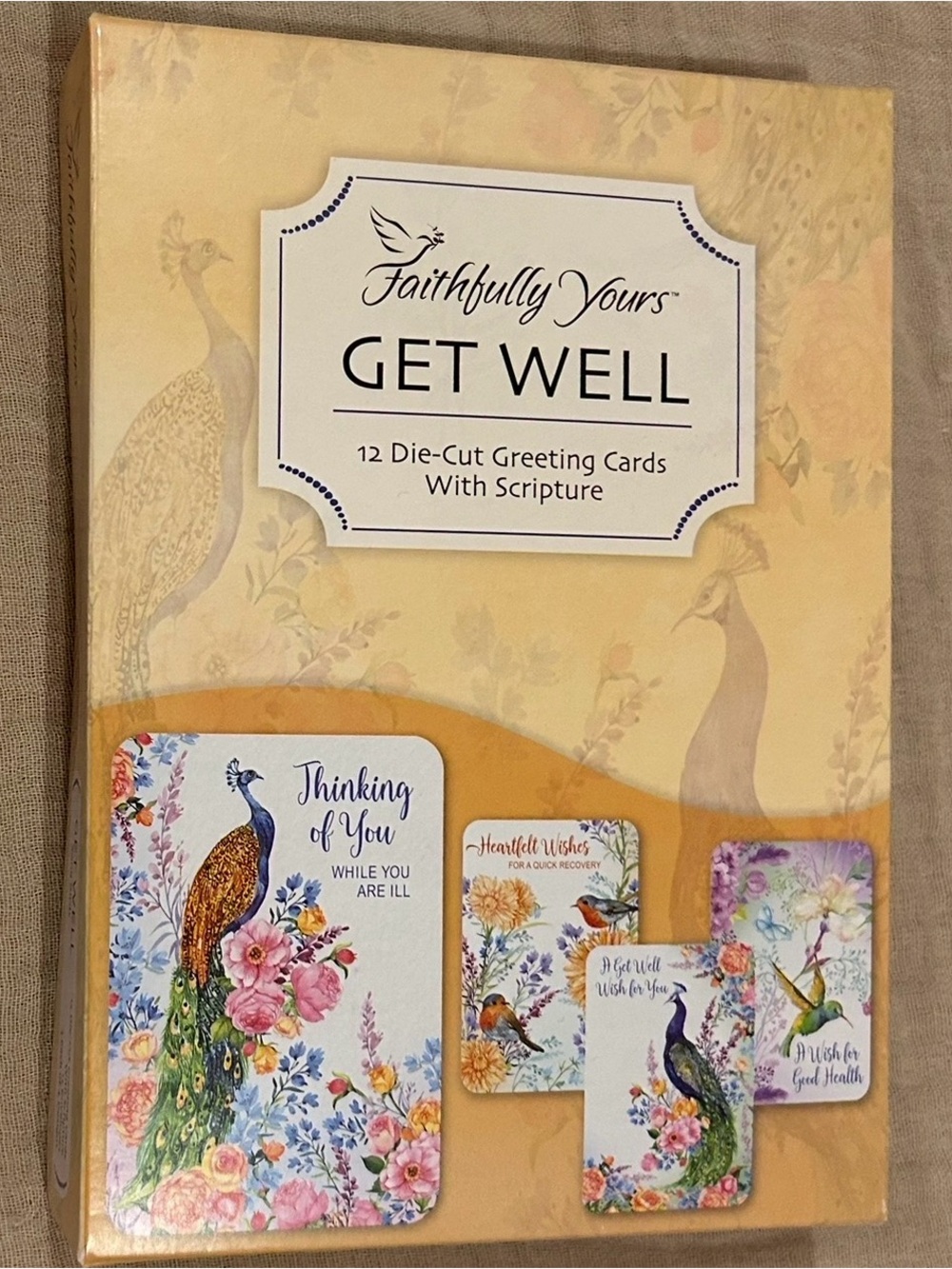 Faithfully Yours "Get Well" Die-Cut Greeting Cards - Floral Peacock Set